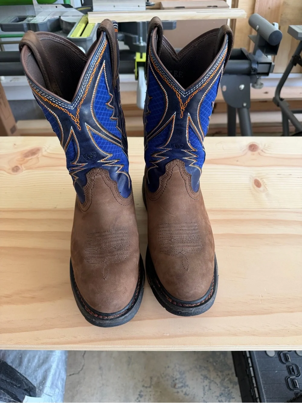 Ariat Brown and Blue Western Work Boots